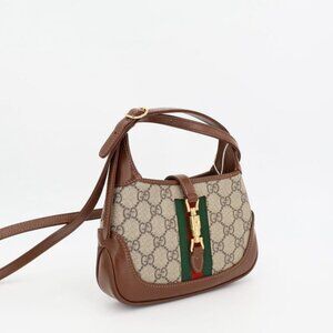 Gucci Jackie 1961 Mini Bag Beige And Brown GG Supreme Canvas And Leather